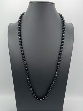 Signed Miriam Haskell 28" 50g French Jet Black Faceted Glass Necklace